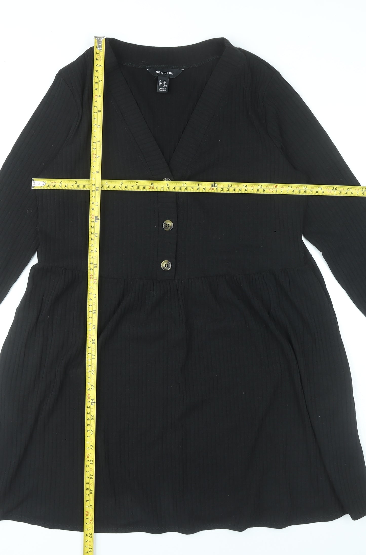 New Look Women’s Black Size 14 Skater Dress Long Sleeve V-Neck