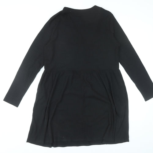 New Look Women’s Black Size 14 Skater Dress Long Sleeve V-Neck