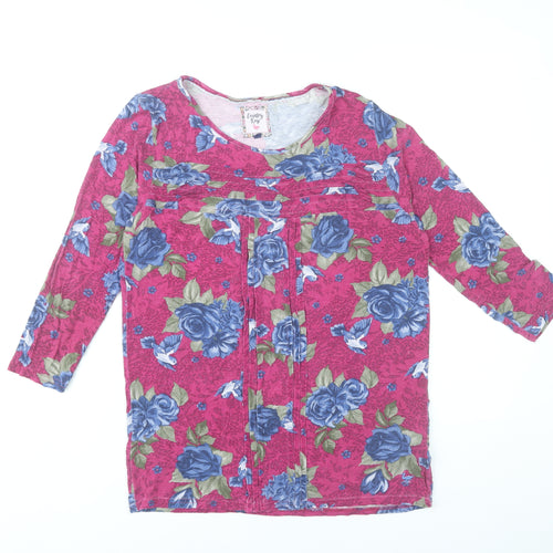 Country Rose Womens Pink Floral Tunic Blouse Size S 3/4 Sleeve Scoop Neck