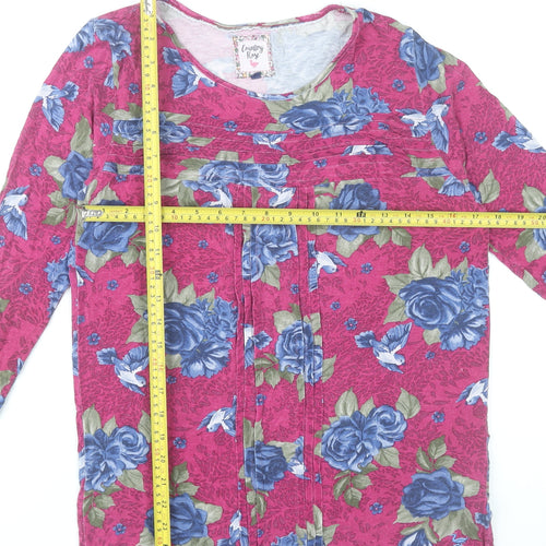 Country Rose Womens Pink Floral Tunic Blouse Size S 3/4 Sleeve Scoop Neck
