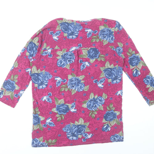 Country Rose Womens Pink Floral Tunic Blouse Size S 3/4 Sleeve Scoop Neck