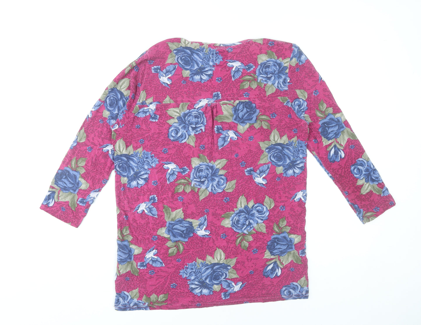 Country Rose Womens Pink Floral Tunic Blouse Size S 3/4 Sleeve Scoop Neck