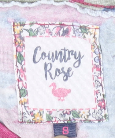 Country Rose Womens Pink Floral Tunic Blouse Size S 3/4 Sleeve Scoop Neck