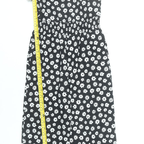 F&F Girls Black Floral Jumpsuit 7-8 Years Square Neck Short Sleeve