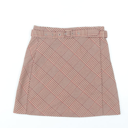 H&M Women’s Red Check A-Line Tweed Skirt UK 8 Knee Length
