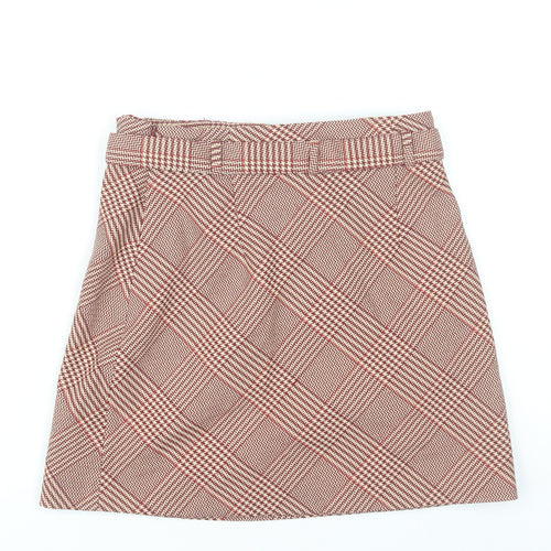 H&M Women’s Red Check A-Line Tweed Skirt UK 8 Knee Length