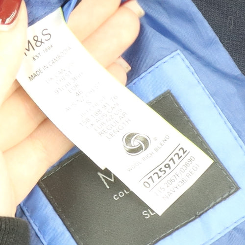 Marks and Spencer Men's Blue Slim Fit 36R Suit Jacket Wool Blend