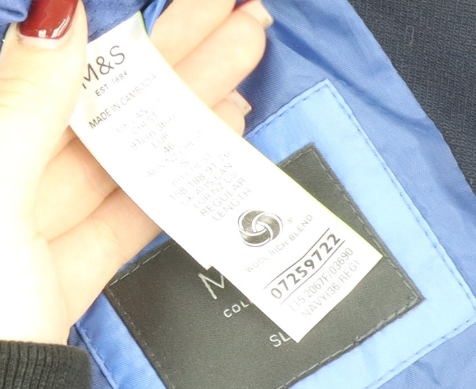 Marks and Spencer Men's Blue Slim Fit 36R Suit Jacket Wool Blend
