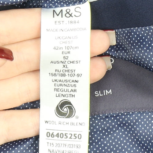 Marks and Spencer Men's Blue Slim Fit Blazer Jacket 42 Chest XL