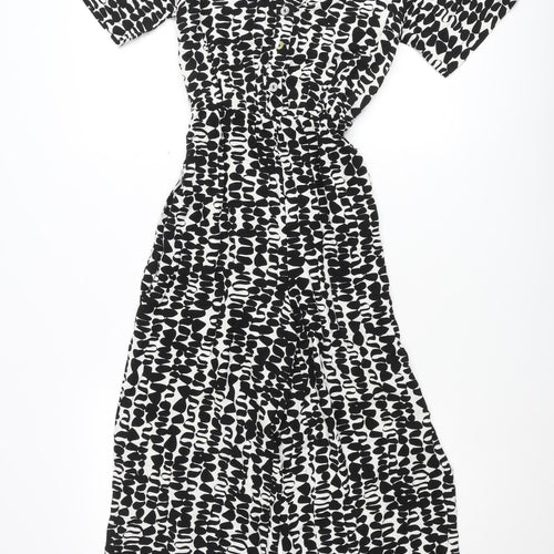 New Look Womens Black White Jumpsuit UK 8 V-Neck Short Sleeve