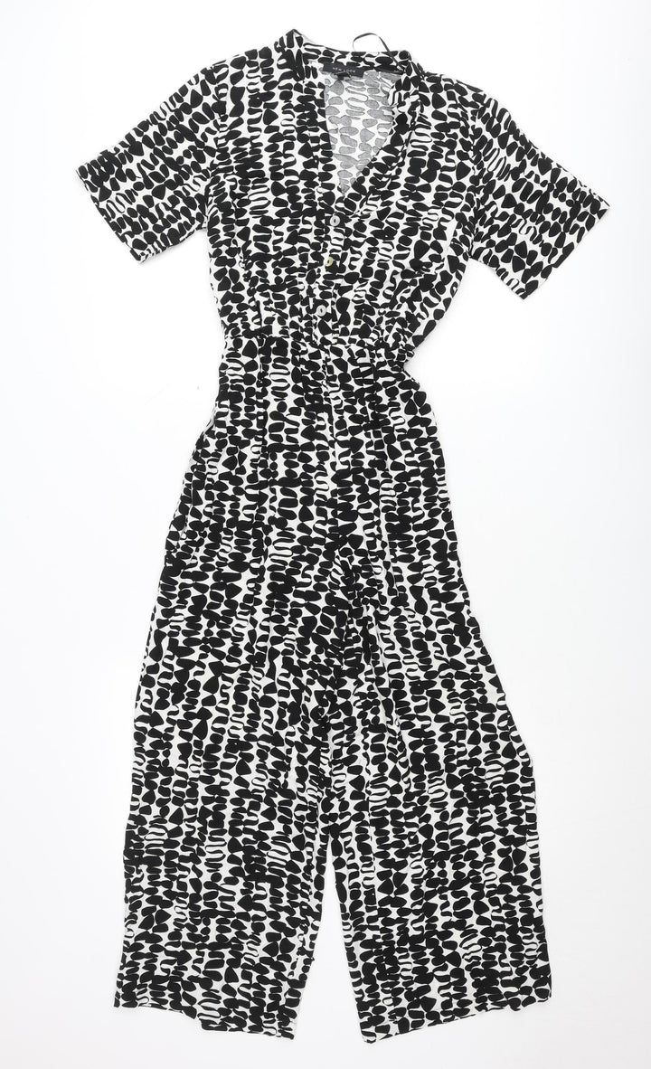 New Look Womens Black White Jumpsuit UK 8 V-Neck Short Sleeve