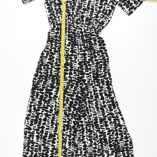 New Look Womens Black White Jumpsuit UK 8 V-Neck Short Sleeve