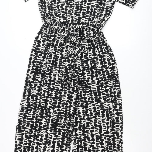 New Look Womens Black White Jumpsuit UK 8 V-Neck Short Sleeve
