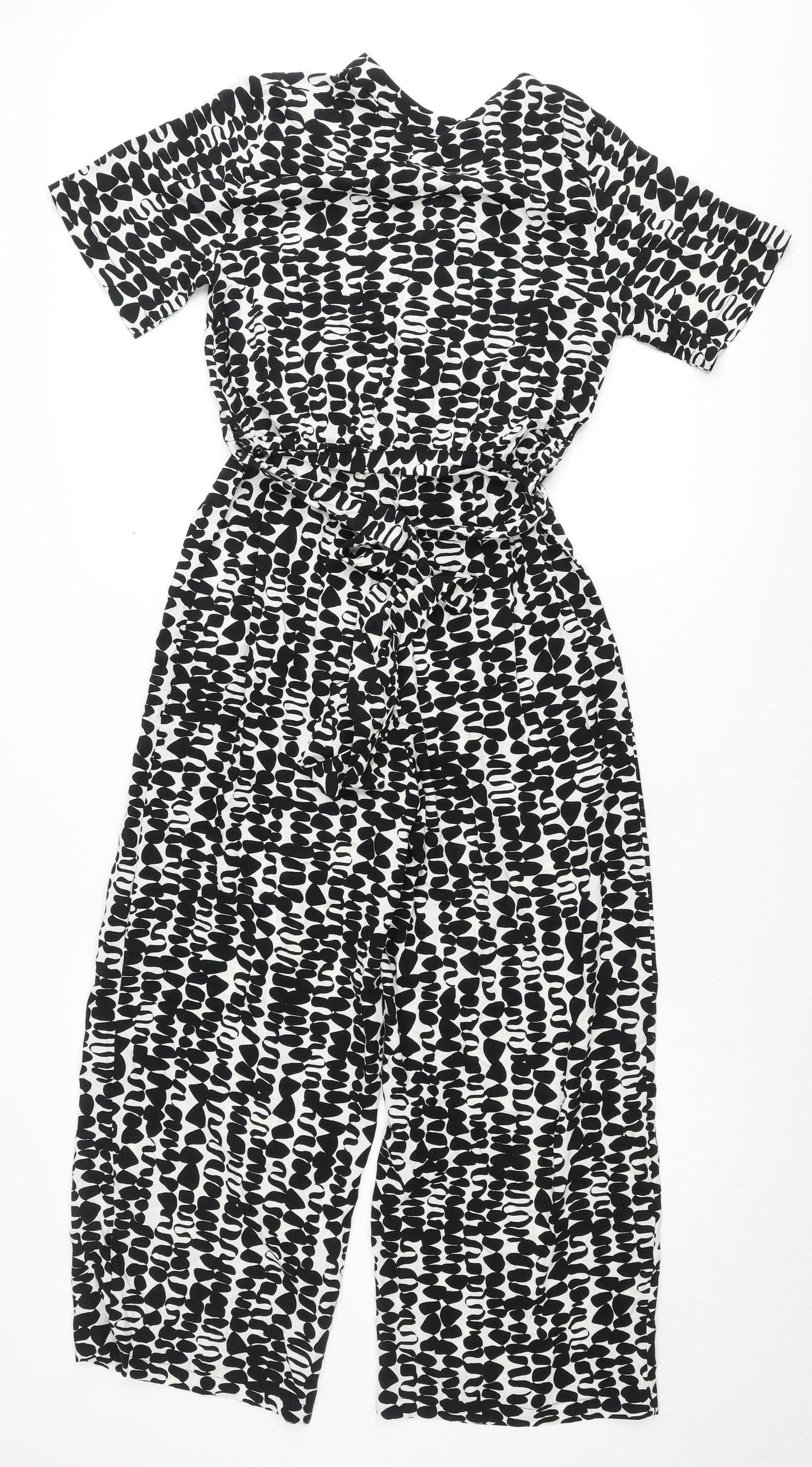 New Look Womens Black White Jumpsuit UK 8 V-Neck Short Sleeve