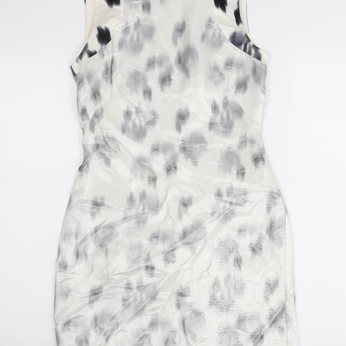Reiss Women’s Grey Animal Print Sheath Dress Size 8 Sleeveless Knee Length