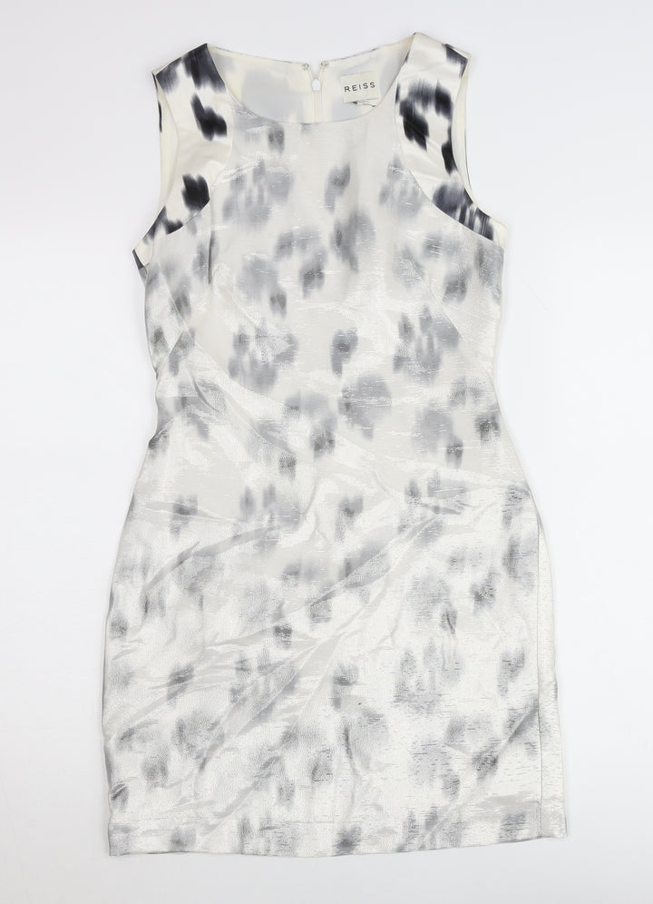 Reiss Women’s Grey Animal Print Sheath Dress Size 8 Sleeveless Knee Length