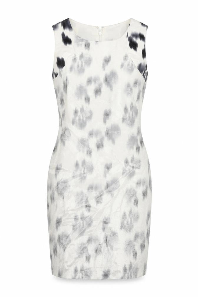 Reiss Women’s Grey Animal Print Sheath Dress Size 8 Sleeveless Knee Length