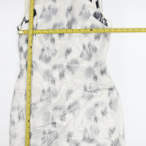 Reiss Women’s Grey Animal Print Sheath Dress Size 8 Sleeveless Knee Length