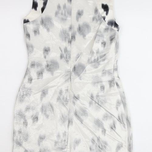 Reiss Women’s Grey Animal Print Sheath Dress Size 8 Sleeveless Knee Length