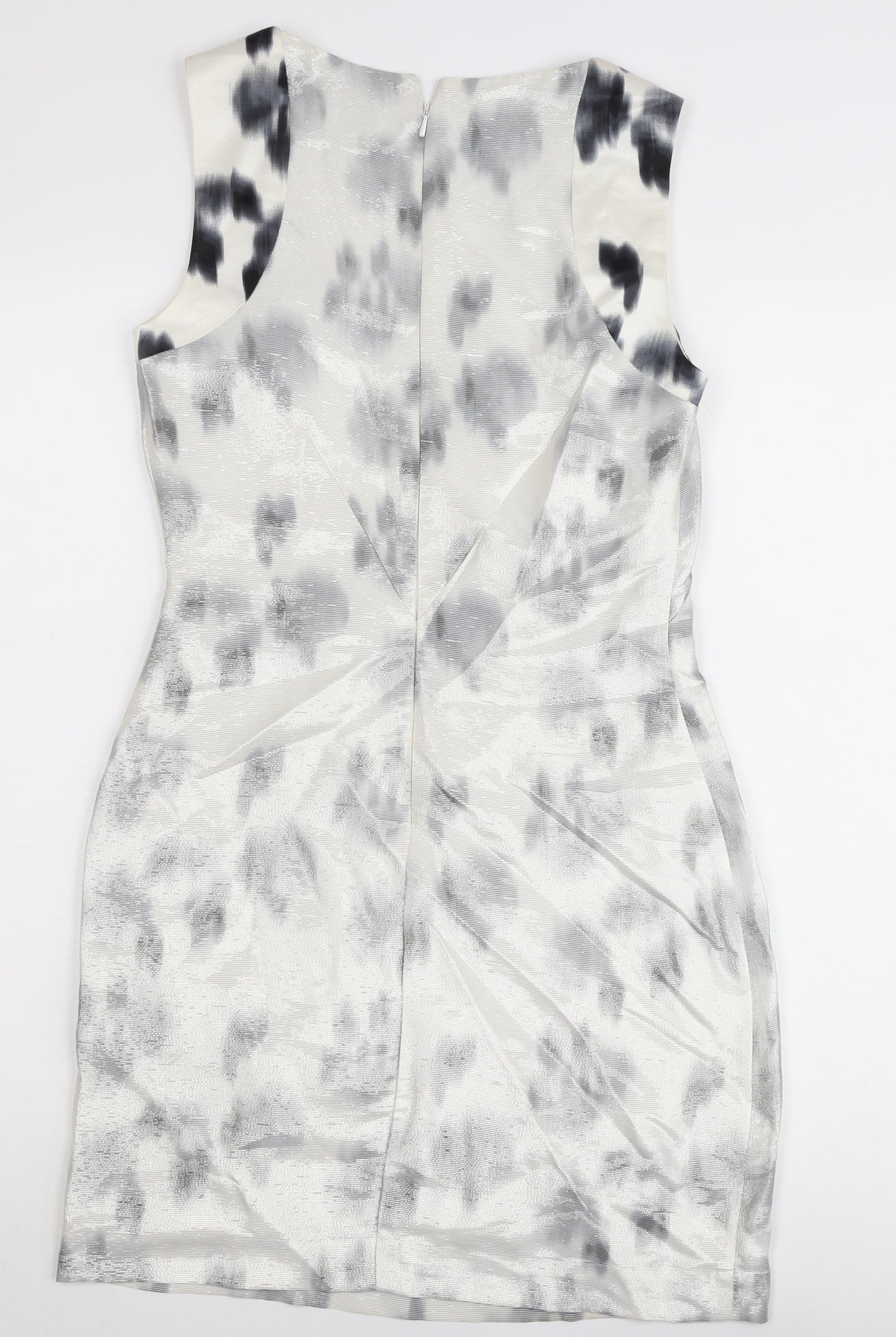 Reiss Women’s Grey Animal Print Sheath Dress Size 8 Sleeveless Knee Length