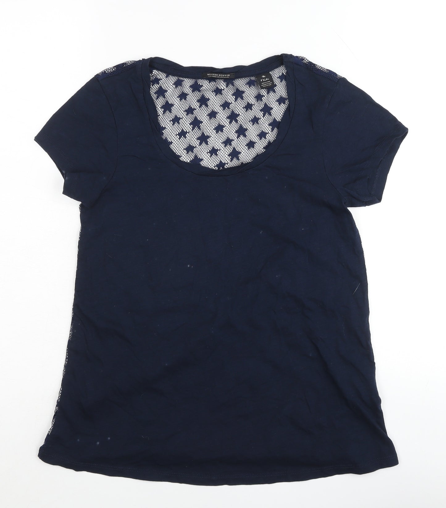 Maison Scotch Womens Blue Lace Back T-Shirt Size L Casual