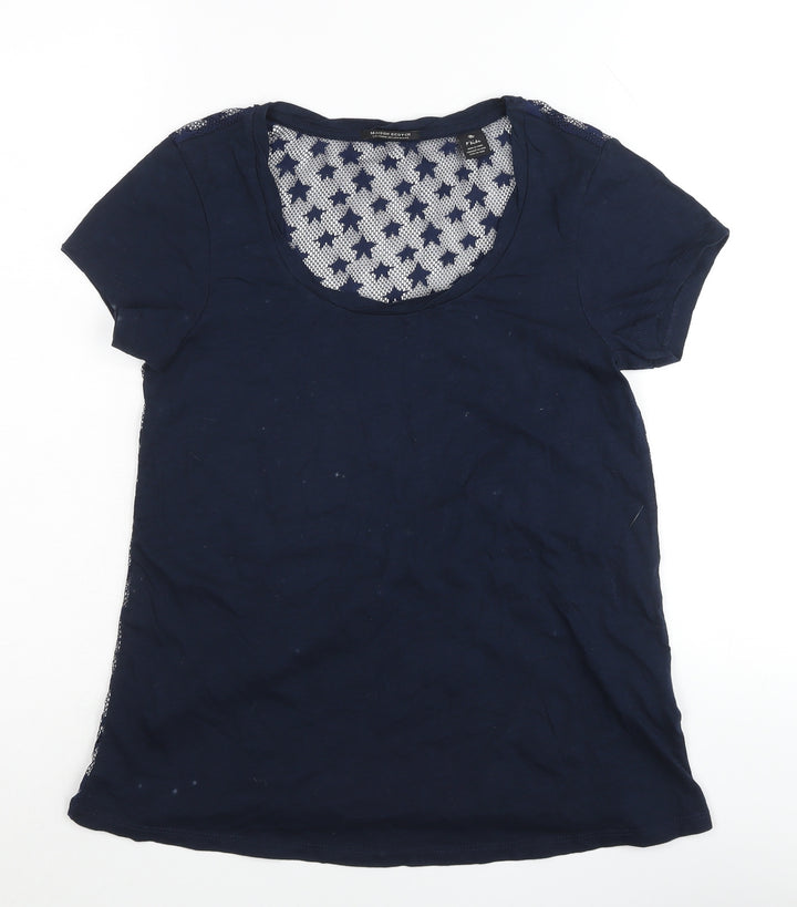 Maison Scotch Womens Blue Lace Back T-Shirt Size L Casual