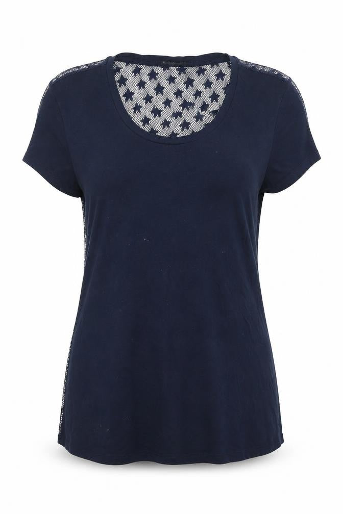 Maison Scotch Womens Blue Lace Back T-Shirt Size L Casual