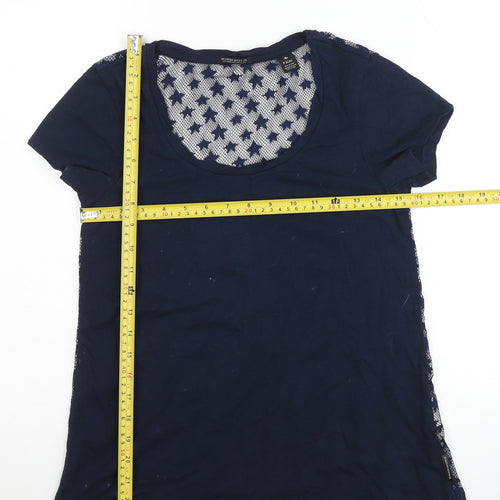 Maison Scotch Womens Blue Lace Back T-Shirt Size L Casual