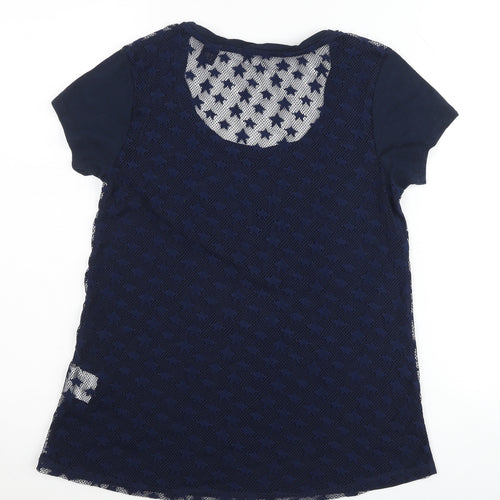 Maison Scotch Womens Blue Lace Back T-Shirt Size L Casual