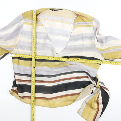 Zara Womens Multicoloured Striped Wrap Blouse Size M Long Sleeve