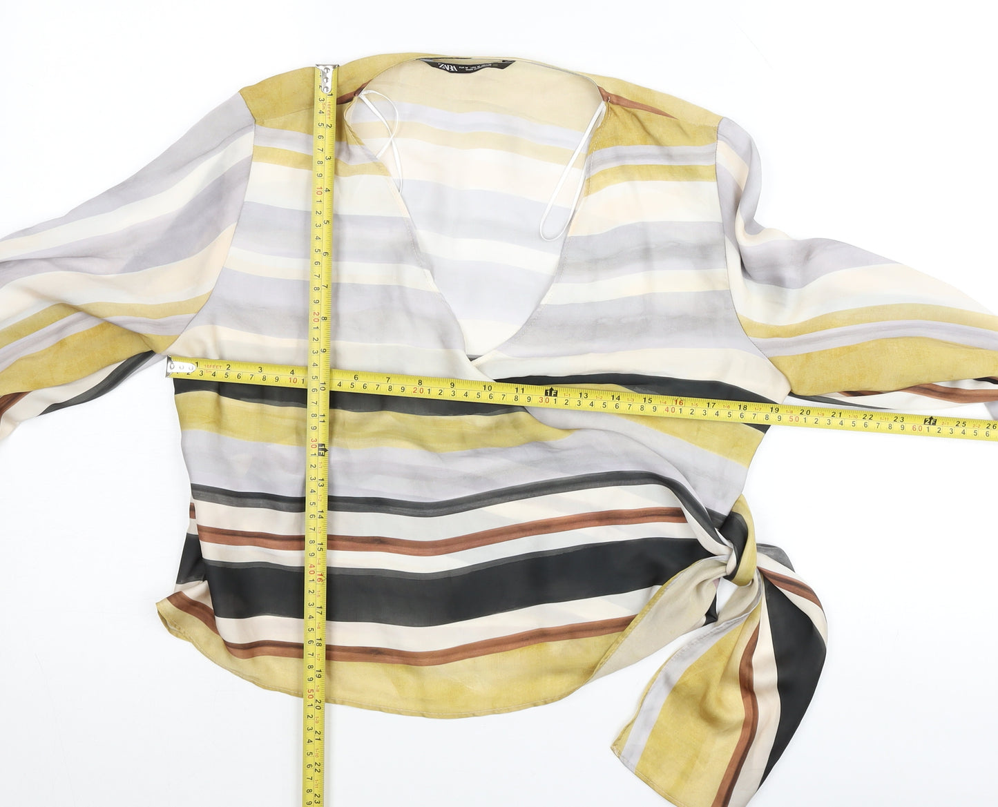Zara Womens Multicoloured Striped Wrap Blouse Size M Long Sleeve