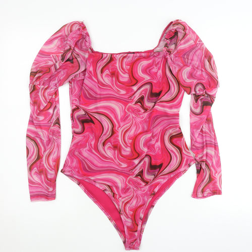 Quiz Women’s Multicoloured Bodysuit Size 10 Puff Sleeve Party Top