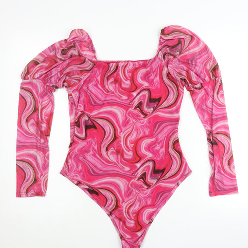 Quiz Women’s Multicoloured Bodysuit Size 10 Puff Sleeve Party Top