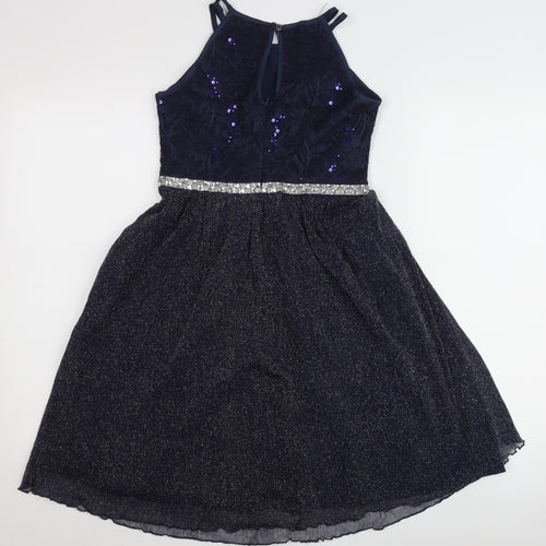 iEFiEL Teens Blue Sequin Fit & Flare Halter Cocktail Dress Size 10