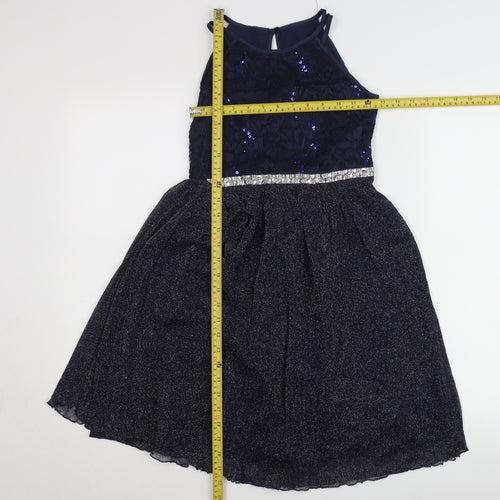 iEFiEL Teens Blue Sequin Fit & Flare Halter Cocktail Dress Size 10