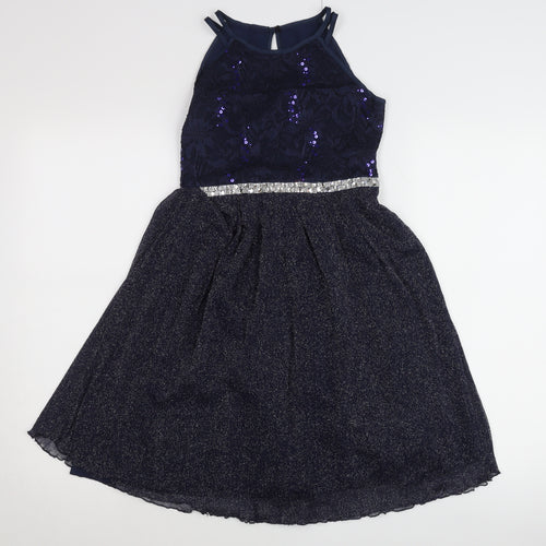 iEFiEL Teens Blue Sequin Fit & Flare Halter Cocktail Dress Size 10