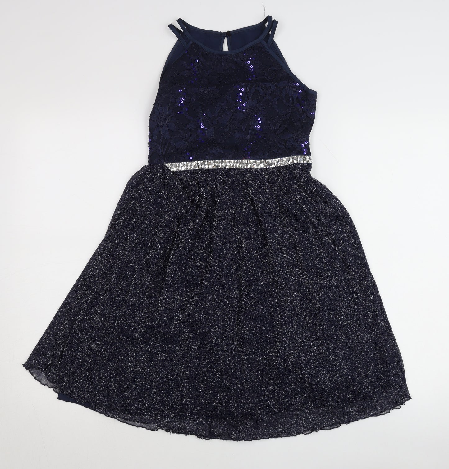 iEFiEL Teens Blue Sequin Fit & Flare Halter Cocktail Dress Size 10