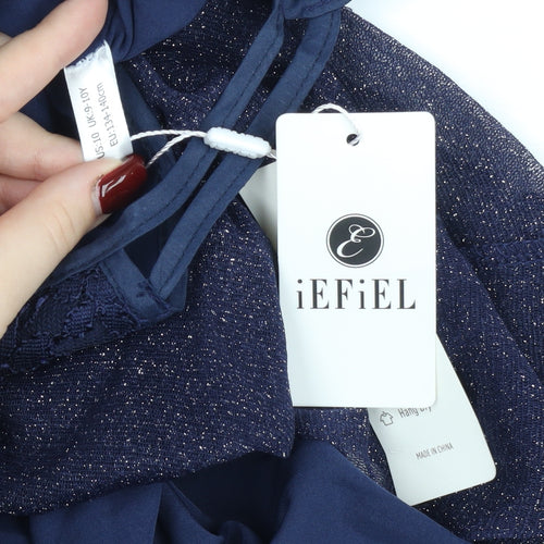 iEFiEL Teens Blue Sequin Fit & Flare Halter Cocktail Dress Size 10