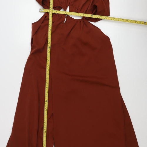 Cider Women Brown XL Sleeveless Wide-Leg Halter Jumpsuit