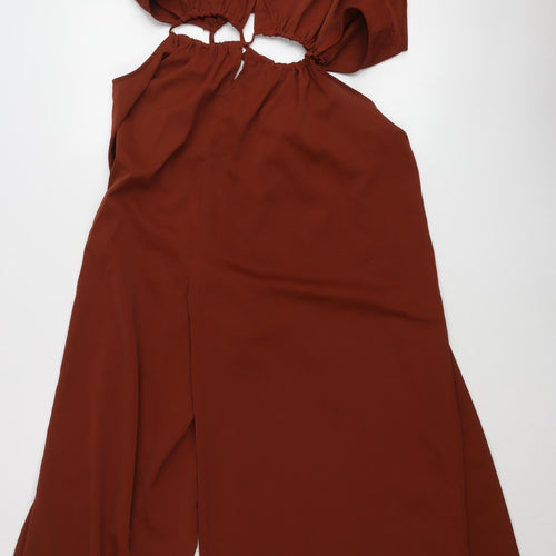 Cider Women Brown XL Sleeveless Wide-Leg Halter Jumpsuit