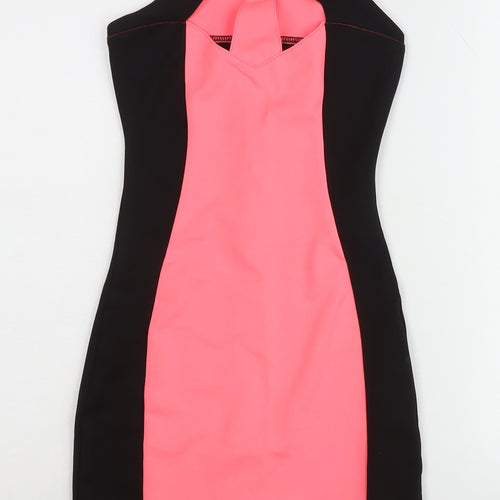 Be Beau Womens Pink Black Bodycon Knee Length Halter Dress Size 8