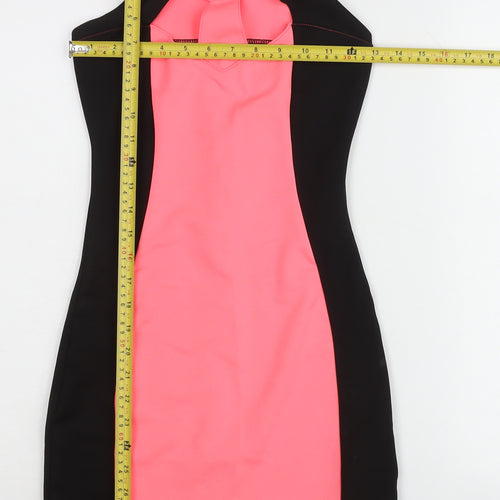 Be Beau Womens Pink Black Bodycon Knee Length Halter Dress Size 8