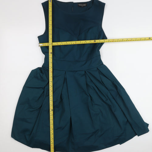 Warehouse Women’s Blue Fit & Flare Pleated Dress UK 10 Sleeveless Party