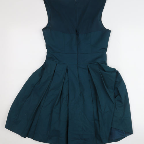 Warehouse Women’s Blue Fit & Flare Pleated Dress UK 10 Sleeveless Party