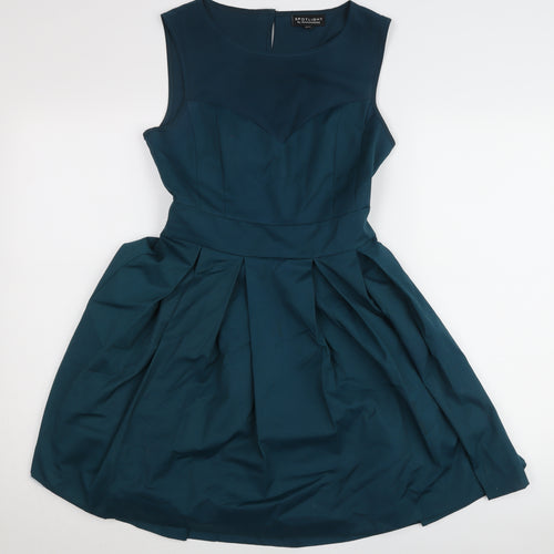 Warehouse Women’s Blue Fit & Flare Pleated Dress UK 10 Sleeveless Party