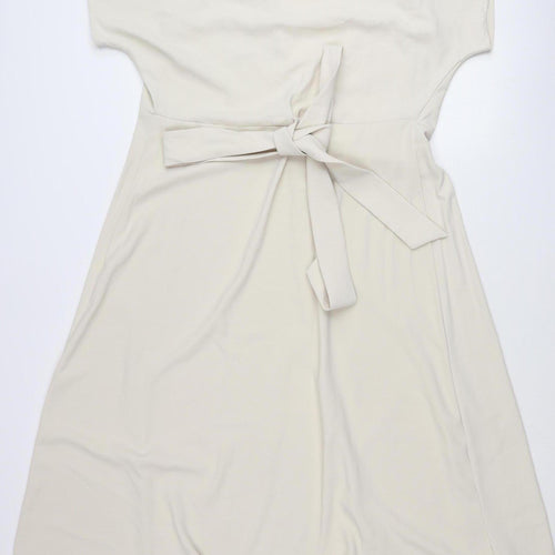 MNG Women’s Beige XS Wrap Midi Dress Short Sleeve V-Neck