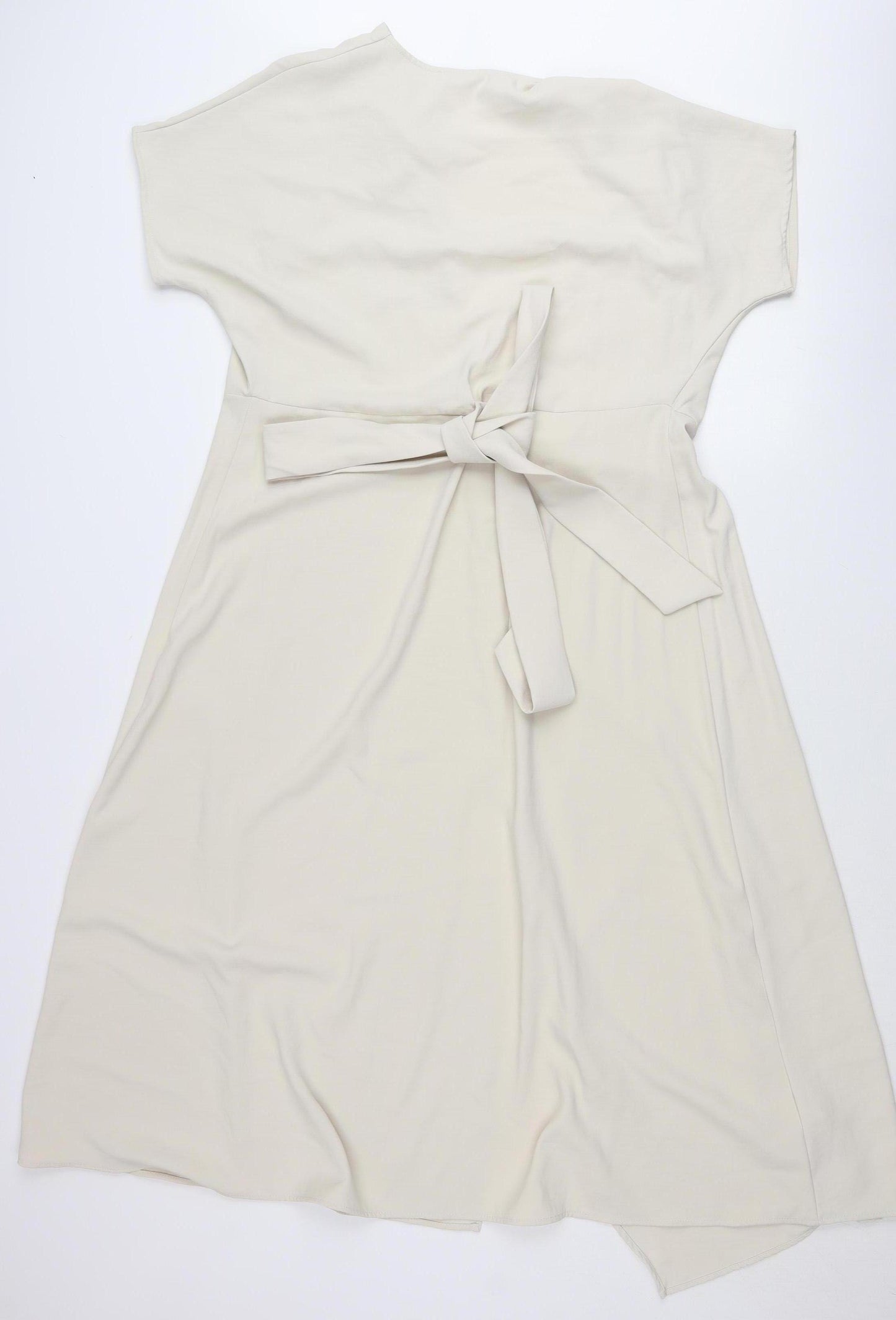 MNG Women’s Beige XS Wrap Midi Dress Short Sleeve V-Neck