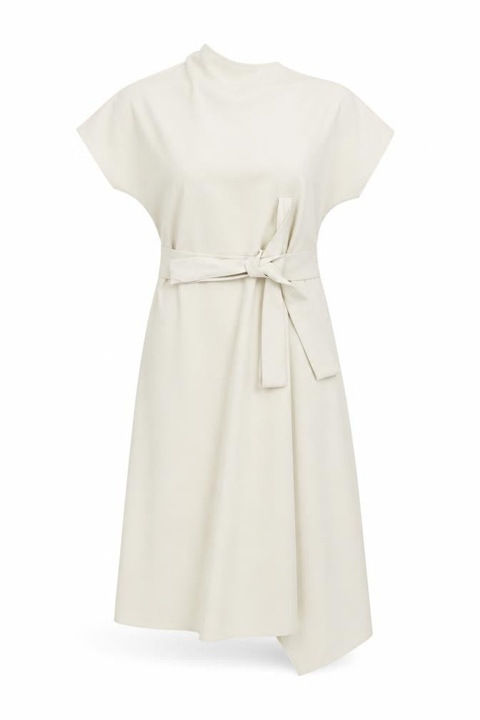 MNG Women’s Beige XS Wrap Midi Dress Short Sleeve V-Neck