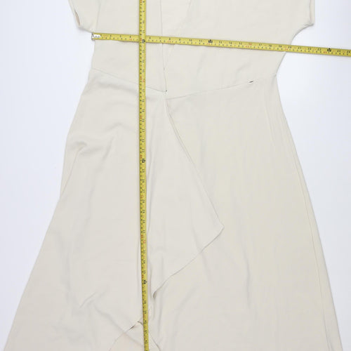 MNG Women’s Beige XS Wrap Midi Dress Short Sleeve V-Neck