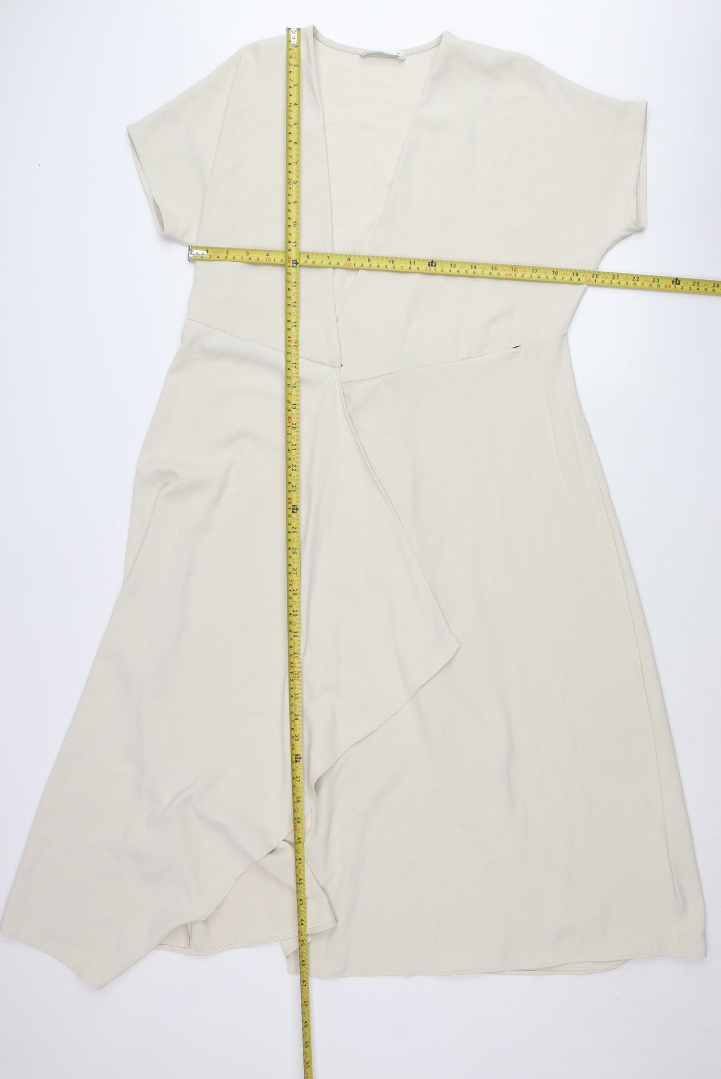 MNG Women’s Beige XS Wrap Midi Dress Short Sleeve V-Neck